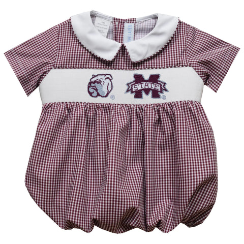 Mississippi State Bulldogs Smocked Maroon Gingham Boys Bubble