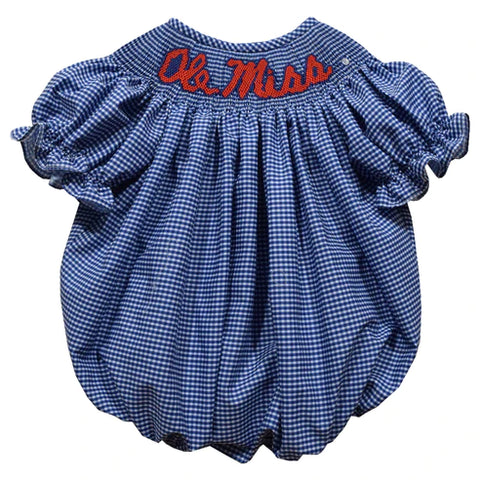 Ole Miss Rebels Smocked Navy Gingham Girls bubble