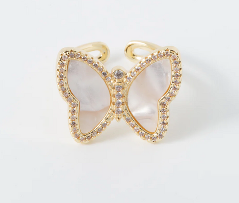 Coastal Grit- Mother of Pearl Butterfly ring