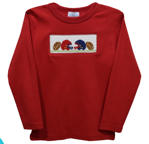 RED AND BLUE FOOTBALL LS TEE