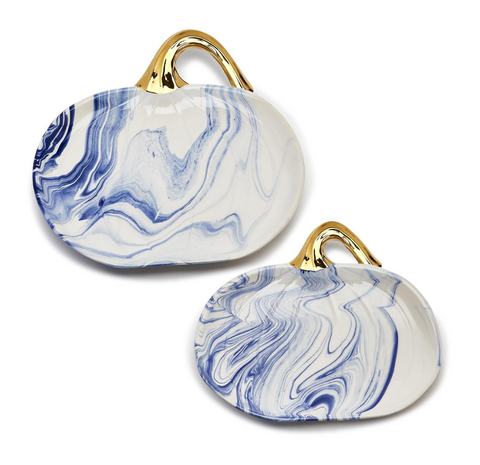 MARBLED BLUE & WHITE PUMPKIN PLATTERS comes in 2 SIZES