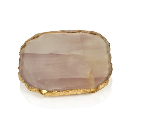 Zodax Agate Marble Glass Coaster with Gold Rim – Pink Tone