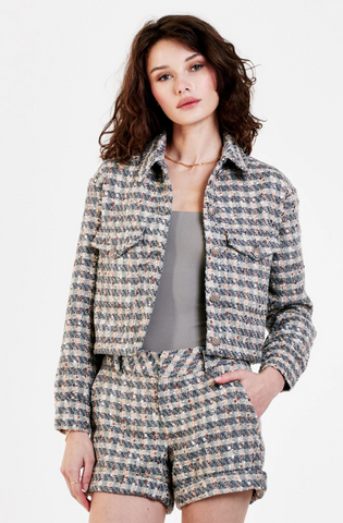 MORGAN TWEED CROPPED JACKET SPARKLING PINK