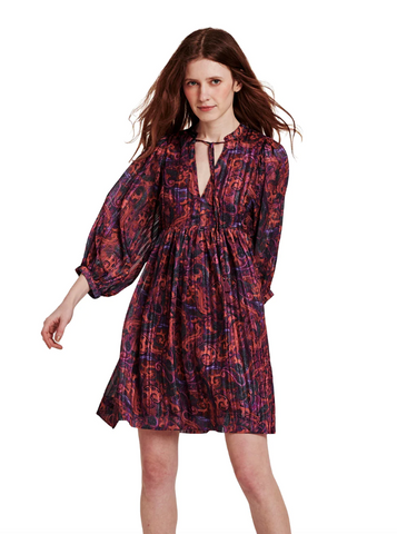 ALEXIS EMPIRE WAIST DRESS PLUM PAISLEY