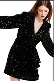 MINA FRONT WRAP DRESS BLACK SEQUIN