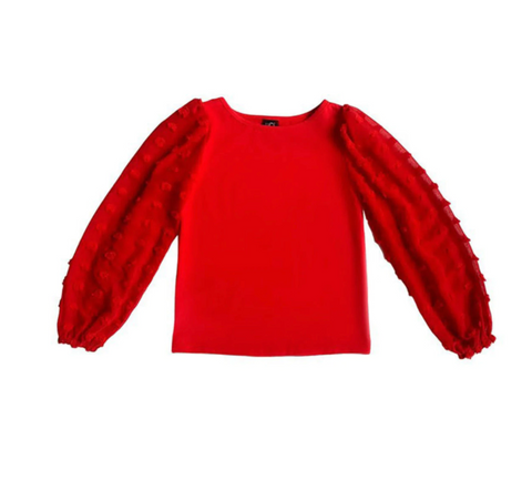 Red Textured-Sleeve Top