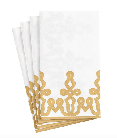 Dessin Passementerie Paper Linen Guest Towel Napkins in Gold - 12 Per Package