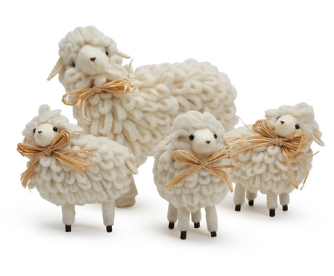 Flock of Sheep (2 sizes) Hand-Crafted Easter Décor with Raffia Tie Includes: