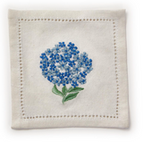 Hydrangea Set of 6 Hemstitch Cocktail Napkins with Hand Embroidered Details - Cotton