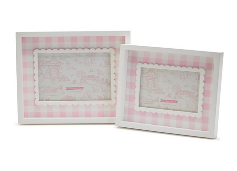 PINK GINGHAM PHOTO FRAMES INCLUDES 4" X 6" AND 5" X 7"