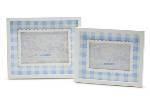 BLUE GINGHAM PHOTO FRAMES INCLUDES 2 SIZES: 4" X 6" AND 5" X 7"