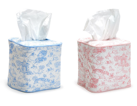 Animal Toile Quilted Tissue Box Cover Assorted 2 Colors: Pink and Blue