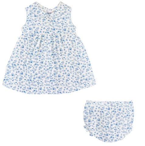 blue begonias dress w/round collar- baby club chic