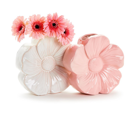 Flower Shaped Vase Assorted 2 Colors: Pink and White - Ceramic