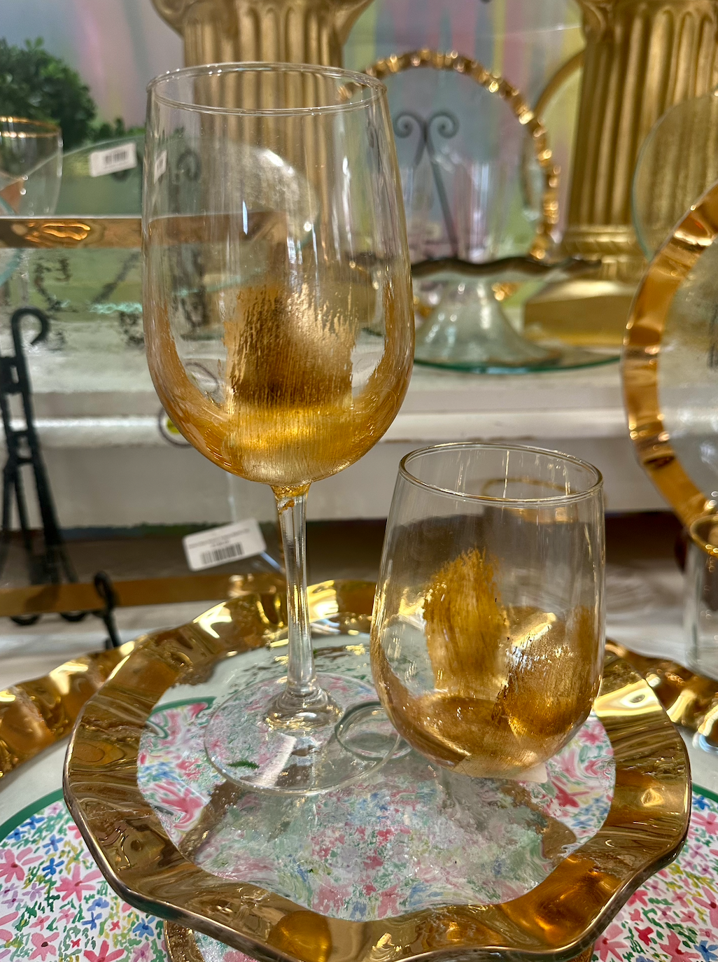 Hand Painted gold leaf Wine Glasses ( 2 styles)