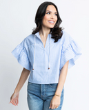 Stripe Poplin Ruffle Sleeve Top- KARLIE