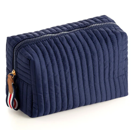 SHIRALEAH EZRA QUILTED NYLON LARGE BOXY COSMETIC POUCH, NAVY