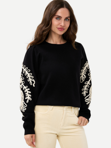 Esqualo Sweater w/ Tape Embroidery, Black