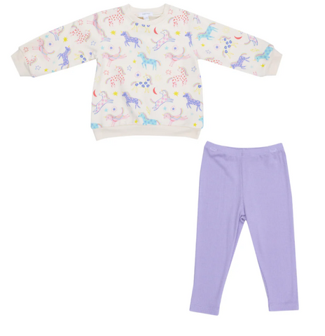 Puffy Oversized Sweatshirt And Rib Legging - Fun Unicorns