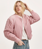 SAMARIA ZIPPER FRONT LONG SLEEVE RELAXED FIT BOMBER JACKET SATIN PINK