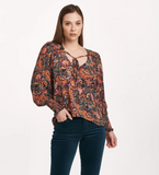 AMELIA V-NECK LONG SLEEVE RELAXED FIT BLOUSE FLOWER WINE