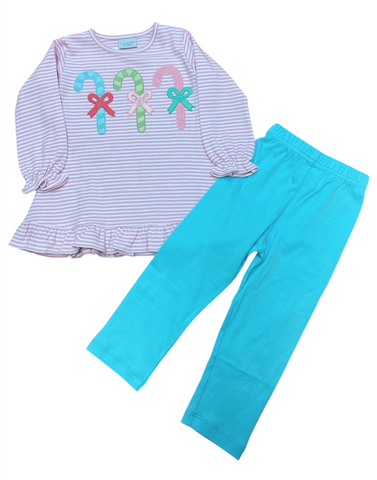 PASTEL CANDY CANES PANT SET- SQUIGGLES