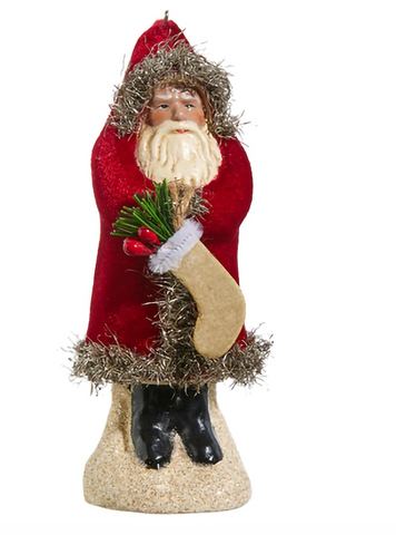 5.75" Red Velvet Belsnickel Santa Ornament