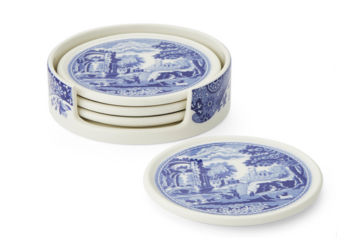 Spode Blue Italian Ceramic Coasters with Holder