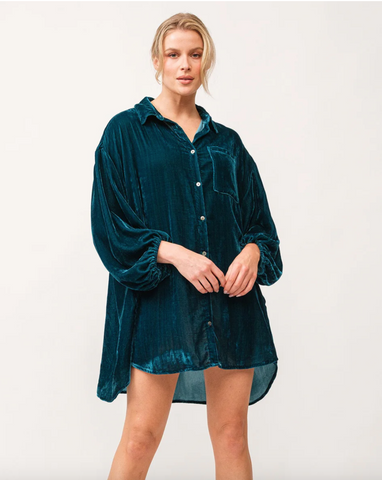 LEIGH COLLARED BUTTON DOWN 3/4 SLEEVE DRESS DEEP TEAL