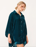 LEIGH COLLARED BUTTON DOWN 3/4 SLEEVE DRESS DEEP TEAL