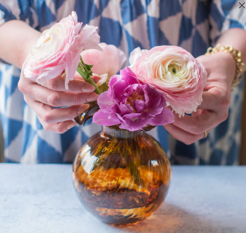 Hibiscus Glass Brown Tortoiseshell Bud Vase