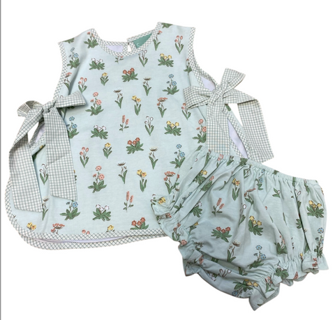 VINTAGE FLORAL BOW BLOOMER SET- SAGE AND LILLY