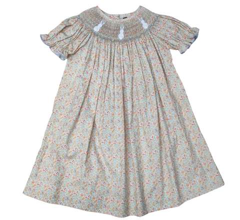 HIPPITY HOP SMOCKED FLORAL DRESS- BANANA SPLIT