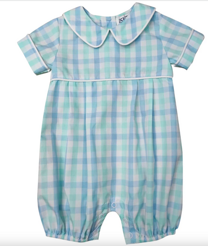 ishtex Blue Plaid Boy's Bubble Romper