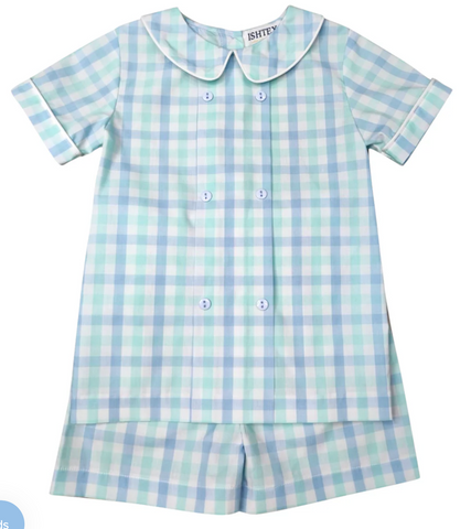 Ishtex Blue Plaid Boys Short Set