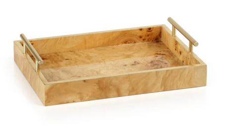 Dubbo Burl Wood Rectangular Tray with Gold Handles