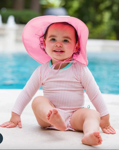 Pink Seersucker Long Sleeve One Piece Rash Guard