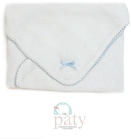 Paty White/Blue Receiving Blanket