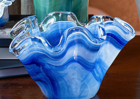 Onda Glass Cobalt Petite Ruffled Bowl