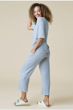 Dream Relaxed V-neck with Capri Lounge Set- indigo- white