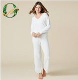 Solid Marshmallow V-Neck Lounge Set- ALMOND Softies