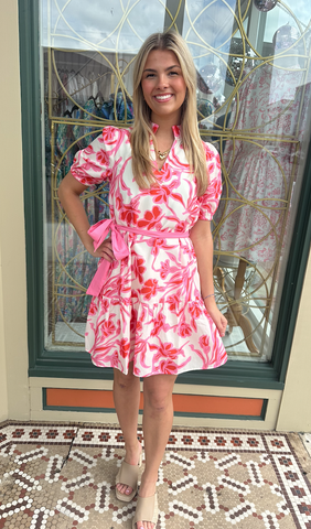 Joy Joy Split Neck Flounce Dress