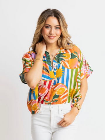 Tropical Island Fruit Vneck- Karlie