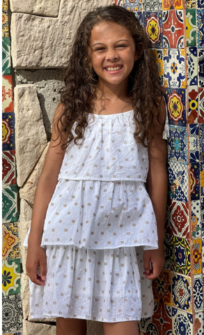 Gold Flapper-style tiered summer dress- Poppet and Fox