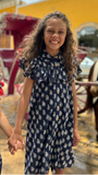 Frilled-bib shirt dress with floral embroidered placket- poppet and fox