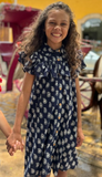 Frilled-bib shirt dress with floral embroidered placket- poppet and fox