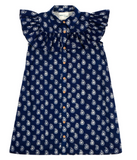 Frilled-bib shirt dress with floral embroidered placket- poppet and fox