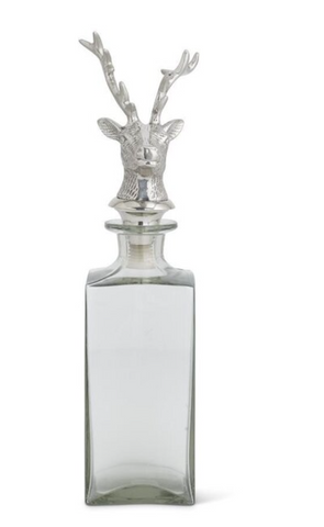 Square Glass Decanter With Silver Deer Head