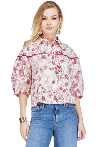Joy Joy-Maroon Rose Round Yoke Blouse