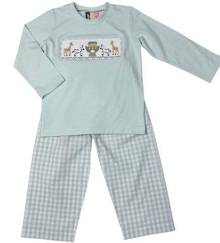 Banana Split-Noah's Ark Smocked Boys Pants Set
